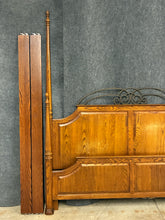 Load image into Gallery viewer, King Size Oak Poster Bed with Wrought Iron Headboard Accent