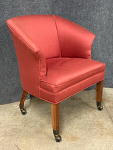 Load image into Gallery viewer, Vintage Ethan Allen Barrel Back Red Upholstered Chair on Casters