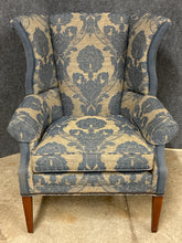 Load image into Gallery viewer, Ethan Allen Blue-Grey Damask Upholstered Wingback Chair