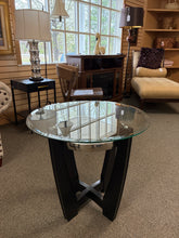 Load image into Gallery viewer, Modern Oval Glass Side Table with Black Wood Base