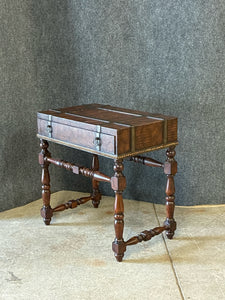 Custom Leather Top Accent Table With Drawer
