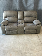 Load image into Gallery viewer, Contemporary Grey Power Reclining Loveseat With Console