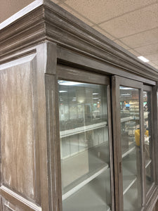 Large Distressed Grey Lighted Display Cabinet