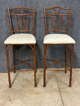 Load image into Gallery viewer, Pair of Bar Height Stools with Faux Bamboo Style Metal Backs