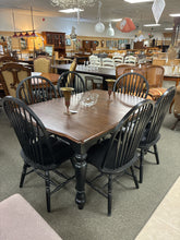 Load image into Gallery viewer, Farmhouse Dining Set with 6 Black Windsor Chairs