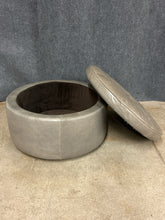Load image into Gallery viewer, Round Grey Leather Storage Ottoman on Casters