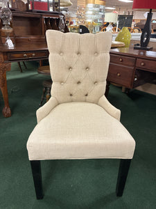 Tufted Linen Accent Chair With Script Back