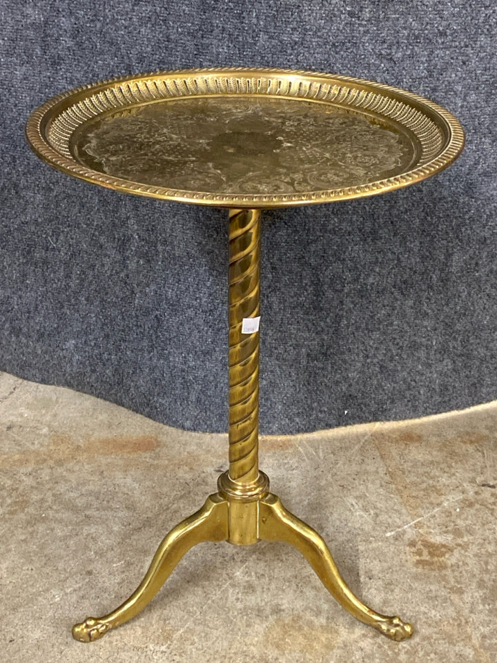 Vintage Brass Pedestal Tray Table
