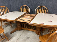 Load image into Gallery viewer, Oak Tile Top Dining Table With Butterfly Leaf and 6 Windsor Chairs