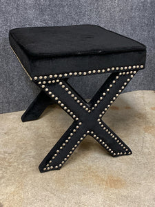 Black Upholstered Stool With Nailhead Trim
