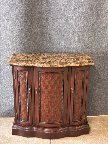 Traditional Stone Top Console Cabinet with Embossed Panel Doors