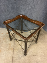 Load image into Gallery viewer, Leather &amp; Metal Glass-Top End Table