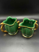 Load image into Gallery viewer, Gold Trim Green 4 Piece Floral Tea/Coffee Set