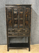 Load image into Gallery viewer, Black Distressed Asian-Style Tall Cabinet