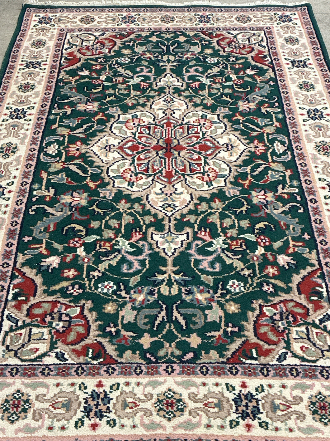 Surya Hand-Knotted Wool Rug in Green and Ivory