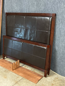 Transitional Queen Bed Frame with Faux Leather Upholstered Panels