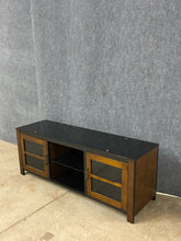 Load image into Gallery viewer, Contemporary Media/TV Stand with Smoked Glass Cabinet Doors