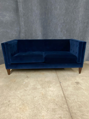 Crate & Barrel Navy Velvet Tufted Sofa