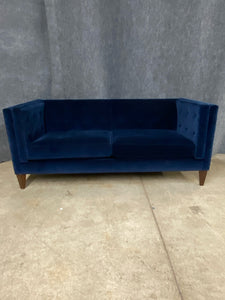 Crate & Barrel Navy Velvet Tufted Sofa
