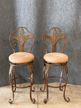 Load image into Gallery viewer, Pair of Brown Metal Counter Height Swivel Stools
