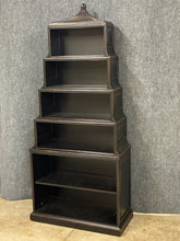 Load image into Gallery viewer, Black Distressed Tiered Pagoda-Top Bookcase