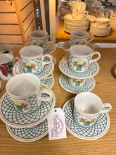Load image into Gallery viewer, Villeroy &amp; Boch Basket Porcelain Green Trim White Print 22 Piece Cup + Saucer