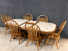Load image into Gallery viewer, Oak Tile Top Dining Table With Butterfly Leaf and 6 Windsor Chairs