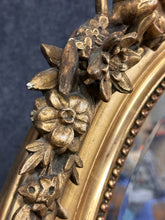 Load image into Gallery viewer, Antique 19th Century Giltwood &amp; Gesso Oval Beveled Mirror