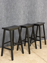 Load image into Gallery viewer, Set of 3 Black Saddle-Seat Bar Stools