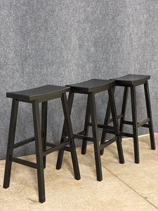Set of 3 Black Saddle-Seat Bar Stools