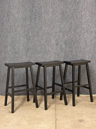 Set of 3 Black Saddle-Seat Bar Stools