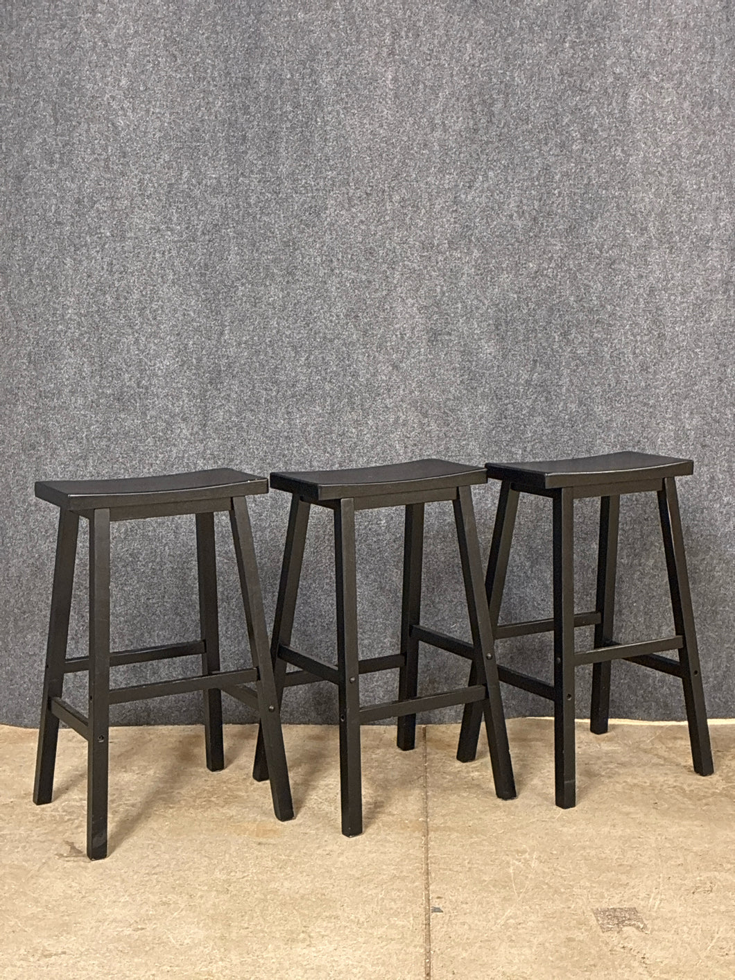 Set of 3 Black Saddle-Seat Bar Stools