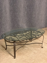 Load image into Gallery viewer, Wrought Iron &amp; Glass Oval Coffee Table