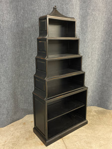 Black Distressed Tiered Pagoda-Top Bookcase