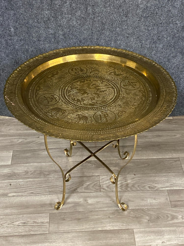 Vintage Moroccan Brass Tray Table
