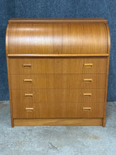 Load image into Gallery viewer, Danish Modern Teak Veneer Roll-Top Secretary Desk