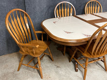 Load image into Gallery viewer, Oak Tile Top Dining Table With Butterfly Leaf and 6 Windsor Chairs