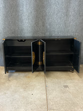 Load image into Gallery viewer, Vintage Sanford Asian Modern Black Lacquer &amp; Brass Sideboard