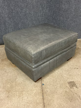 Load image into Gallery viewer, Pottery Barn Grey Leather Ottoman