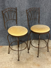 Load image into Gallery viewer, Pair Metal Frame Upholstered Counter Height Swivel Stools