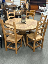 Load image into Gallery viewer, Rustic Pine 54" Round Pedestal Dining Table With 6 Ladder-back Chairs