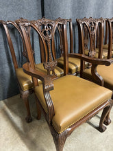 Load image into Gallery viewer, Set of 10 Antique Carved Mahogany Chippendale Style Dining Chairs