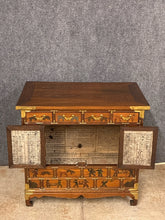 Load image into Gallery viewer, Antique Asian Painted Chest with Brass Accents