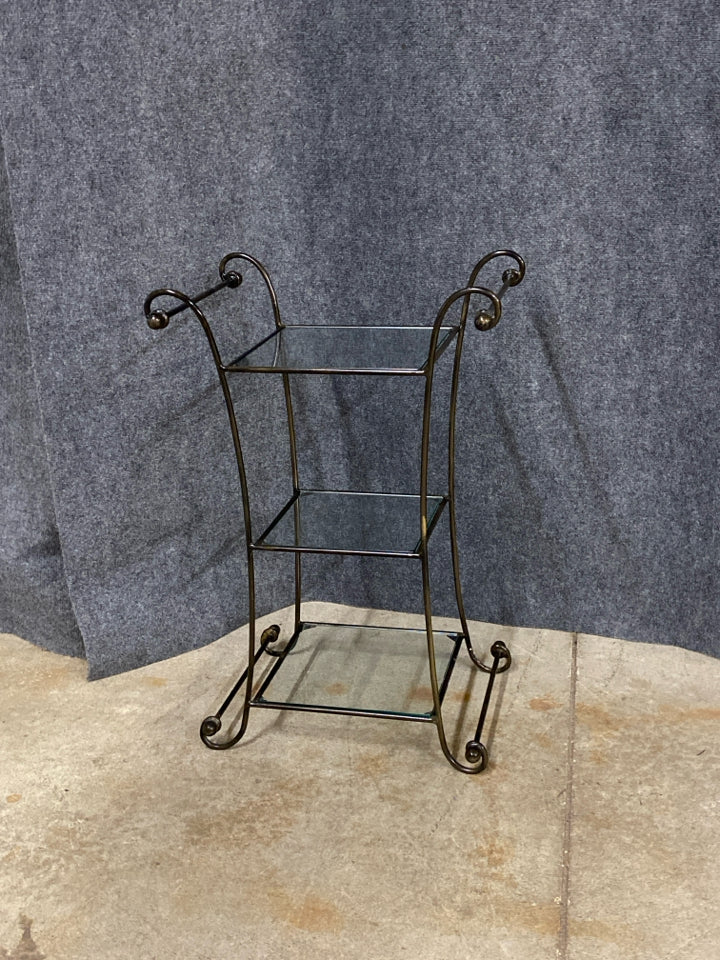 3 Tier Glass Shelf Metal Side Table