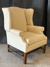Load image into Gallery viewer, Ethan Allen Cream Wingback Chair Diamond Pattern Upholstery