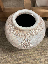 Load image into Gallery viewer, Terra cotta Rustic Fleur de Lis Gray Planter/Urn