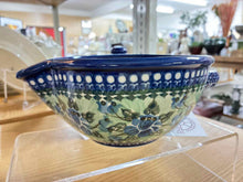 Load image into Gallery viewer, Unikat Pottery 1 Piece Green Floral Blue Mixing bowl