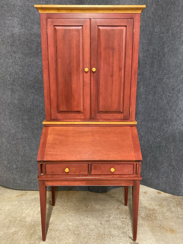 Ethan Allen Red Drop-Front Secretary Desk with Hutch
