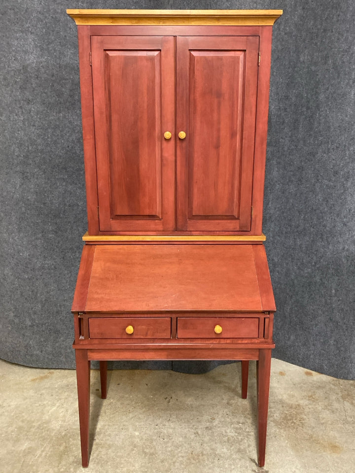 Ethan Allen Red Drop-Front Secretary Desk with Hutch