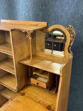 Load image into Gallery viewer, Antique Victorian Carved Oak Secretary Bookcase with Beveled Mirror